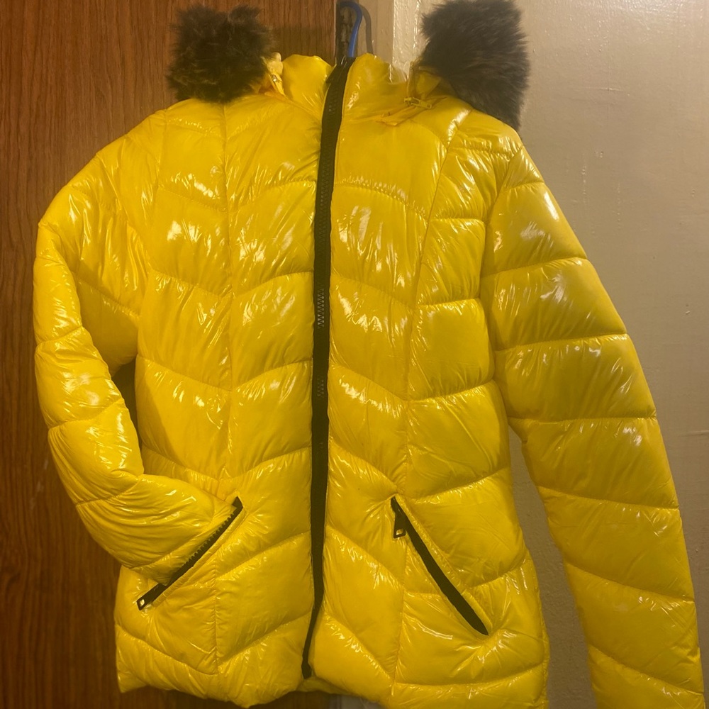 Yellow Puffer Coat W/Removable Hood